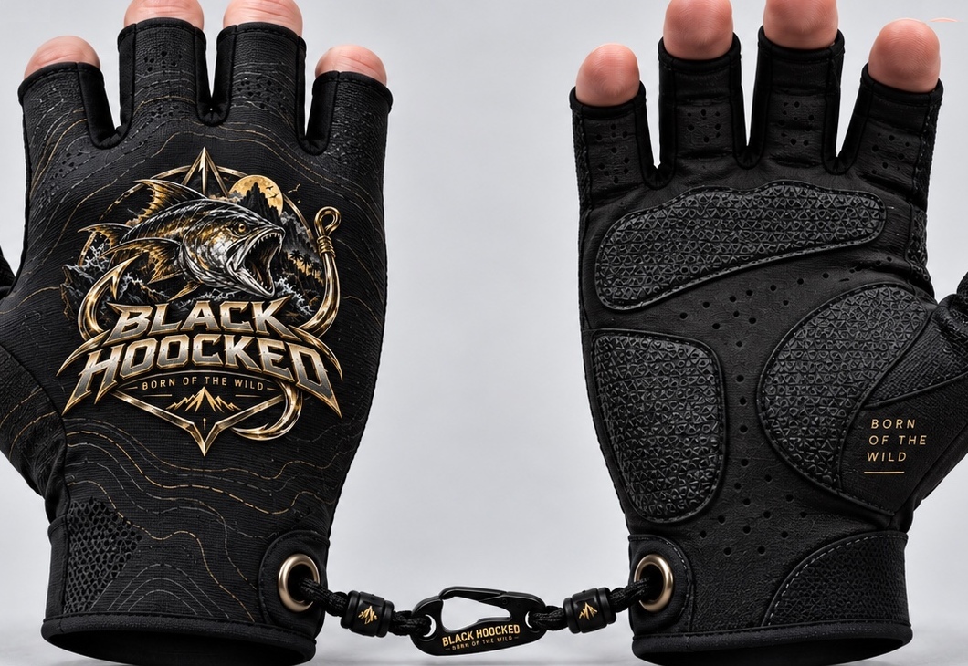 Guanti fingerless neri, vista anteriore e posteriore